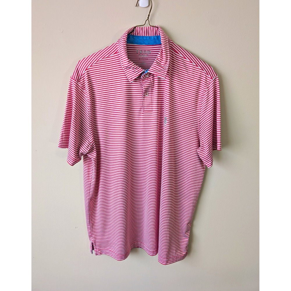 IZOD Golf Men's Stretch Red/White Striped Short Sleeve Polo Shirt Regular L